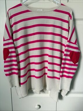 # Classic Scoop-Neck Stripe Sweater by MERSEA — Cream & Pink
